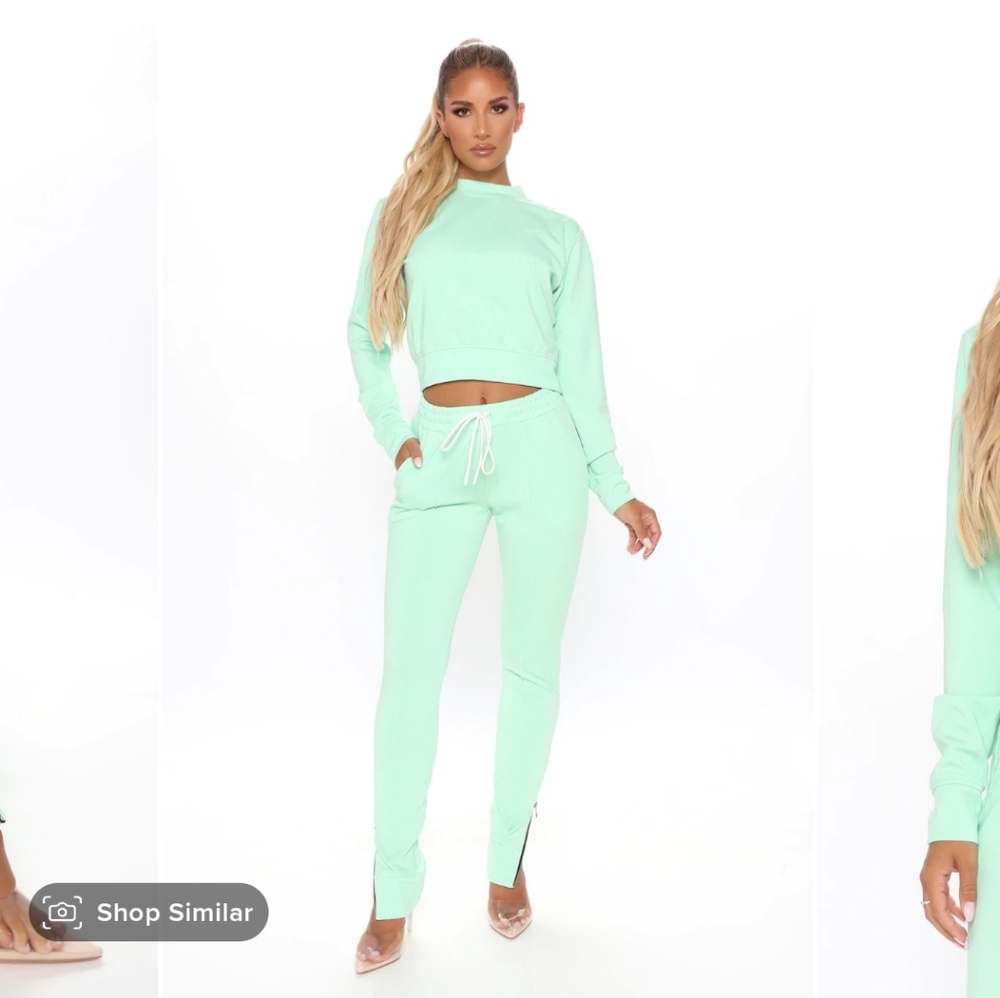 Mint green cropped pullover tracksuit